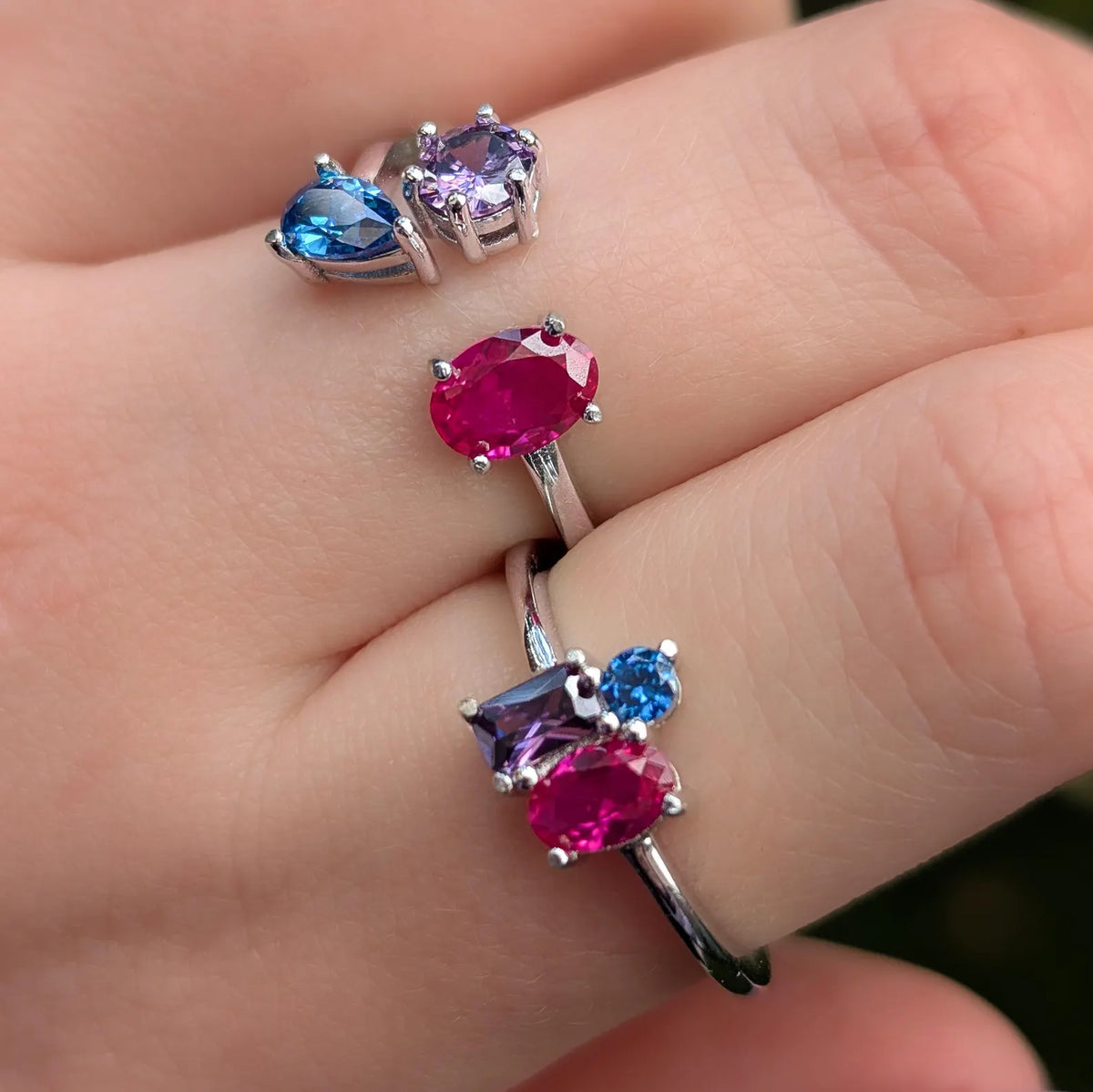 The Tulia - Bisexual 3 Stone Cluster Ring