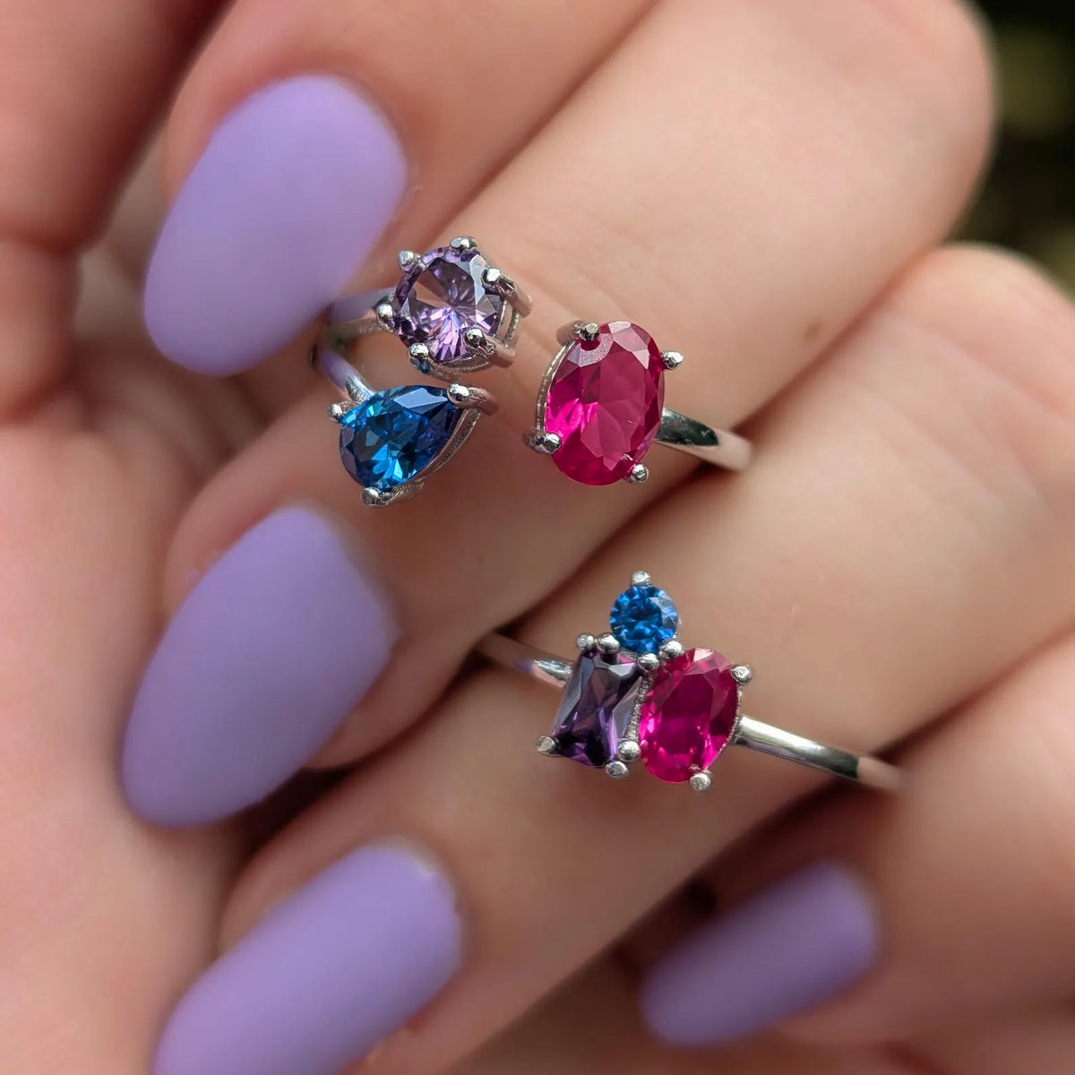 The Tulia - Bisexual 3 Stone Cluster Ring