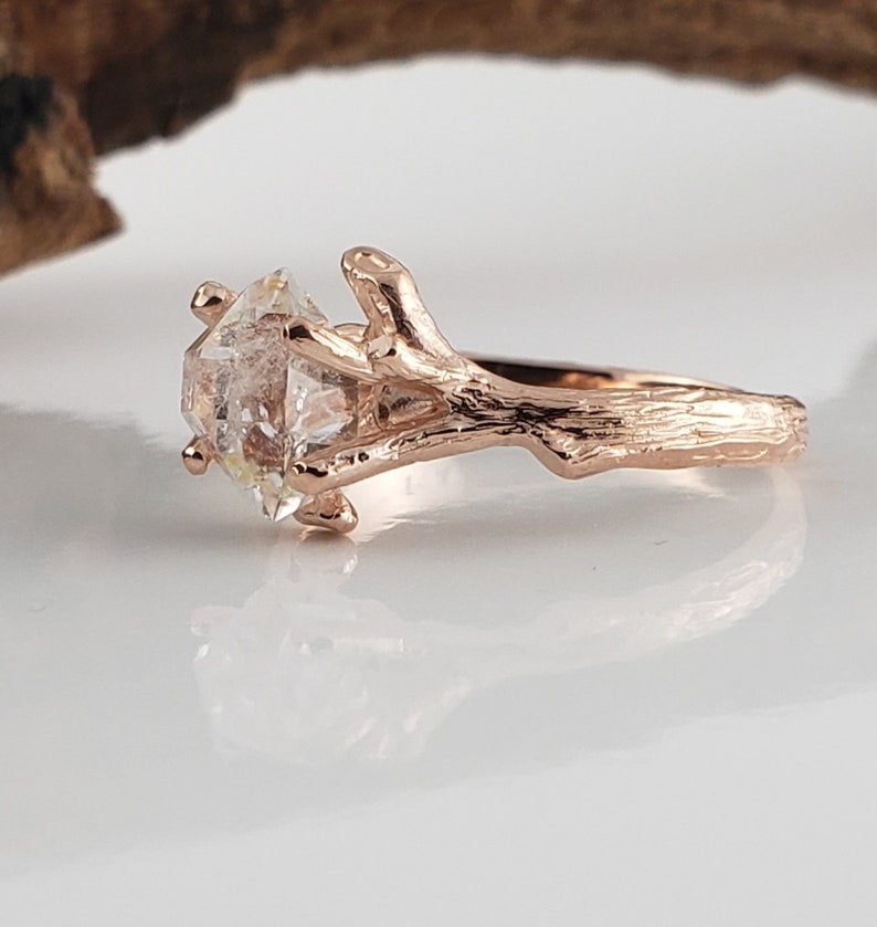 Herkimer Crystal Engagement Ring - 14k Solid Gold Twig Setting