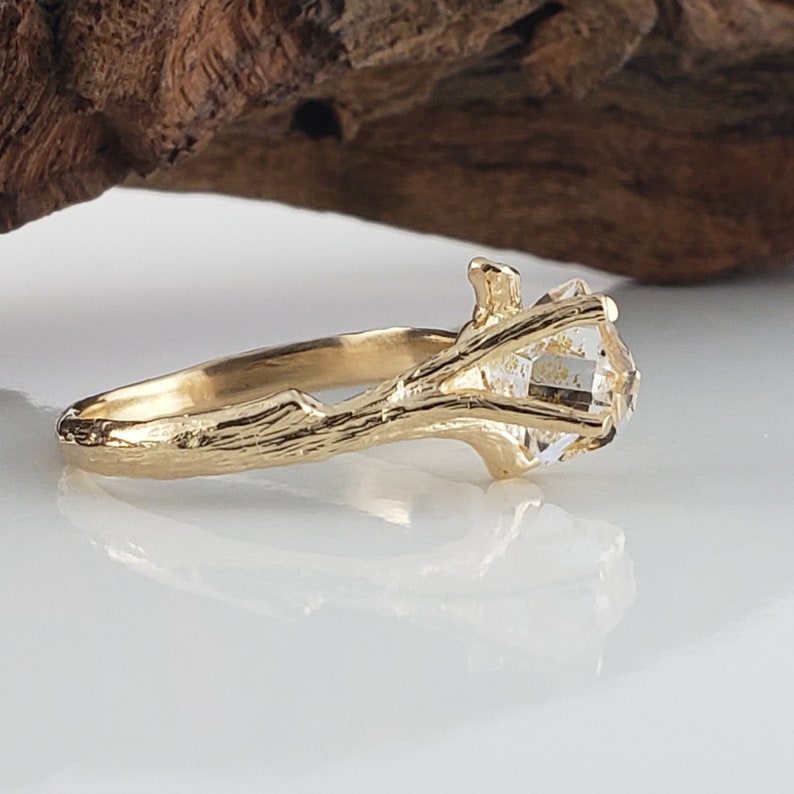 Herkimer Crystal Engagement Ring - 14k Solid Gold Twig Setting