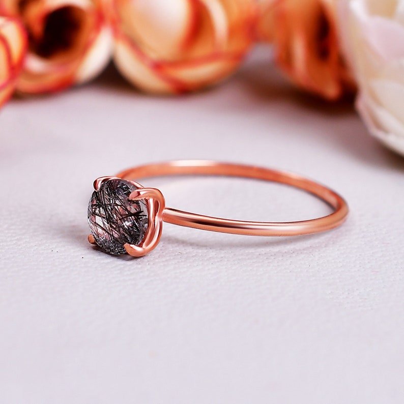 Black Rutile Quartz Promise Ring Anniversary Gift for her