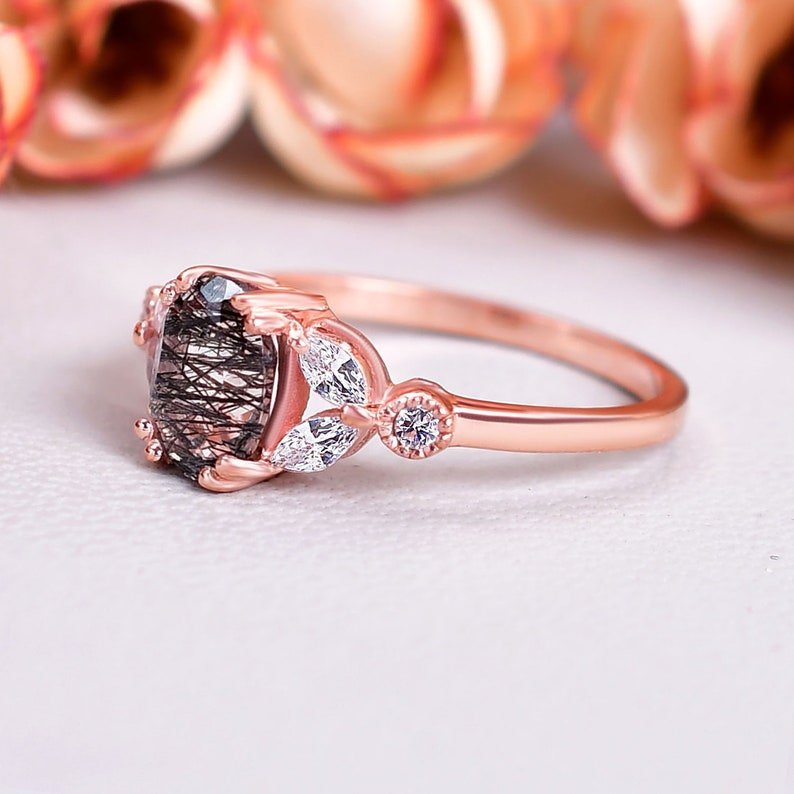 Black Rutilated Quartz Engagement Ring