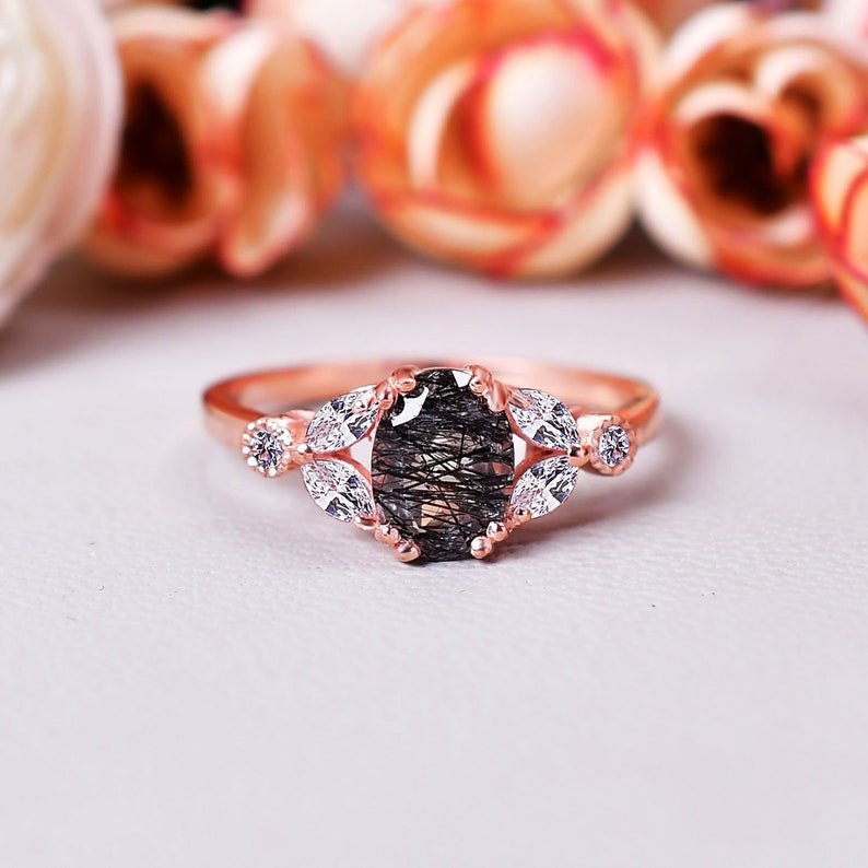Black Rutilated Quartz Engagement Ring