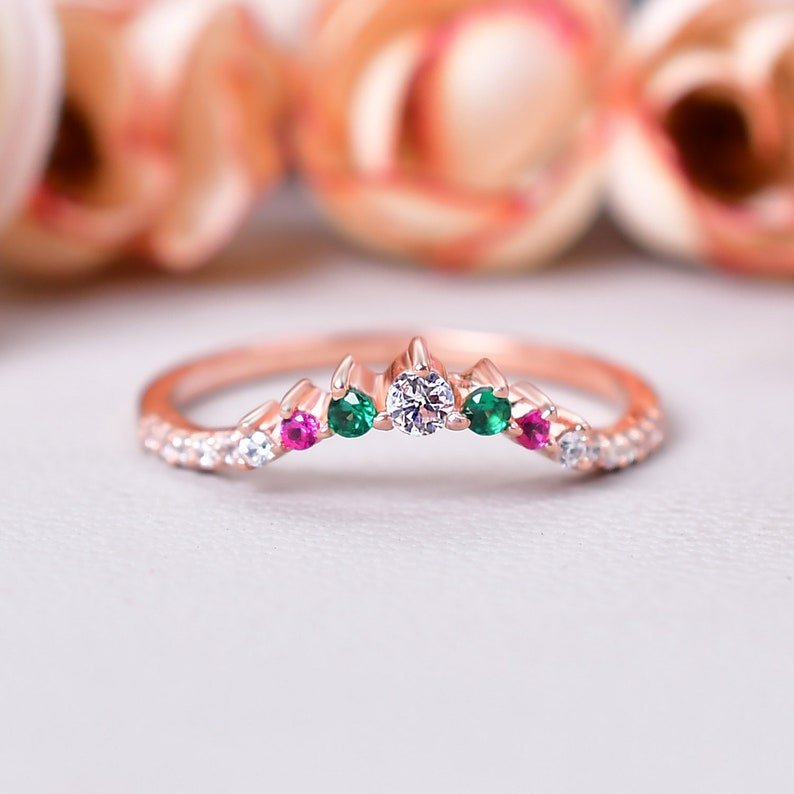 Exquisite Ruby Emerald Moissanite Eternity Band Ring