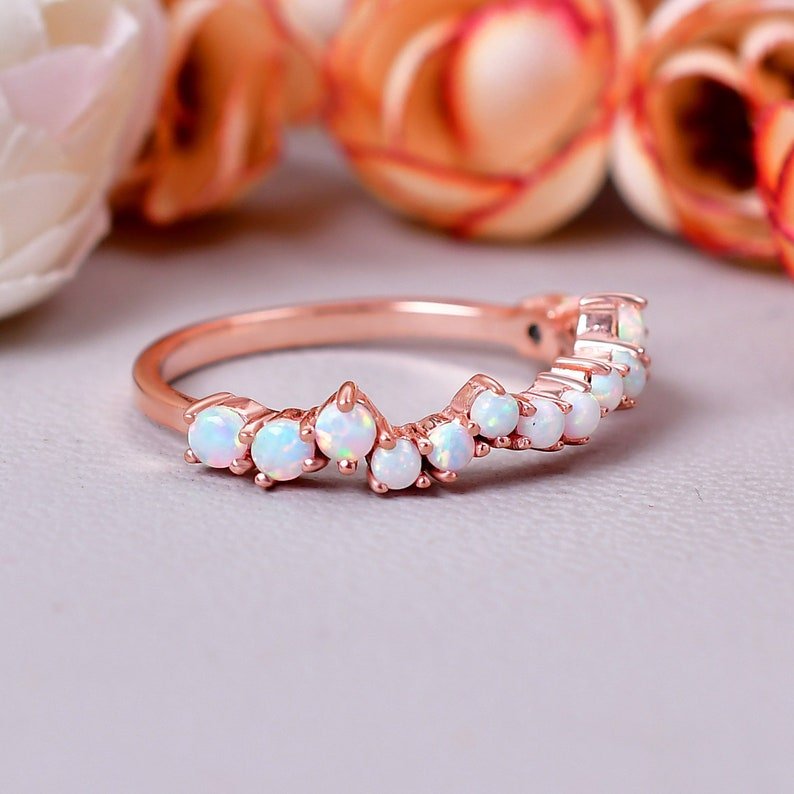 Natural Sparkling Opal Wedding Band Ring