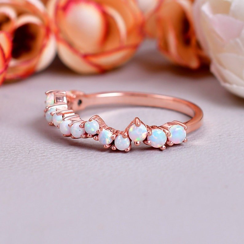 Natural Sparkling Opal Wedding Band Ring