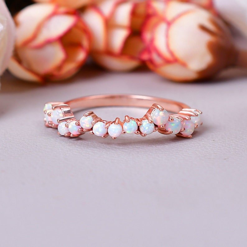 Natural Sparkling Opal Wedding Band Ring