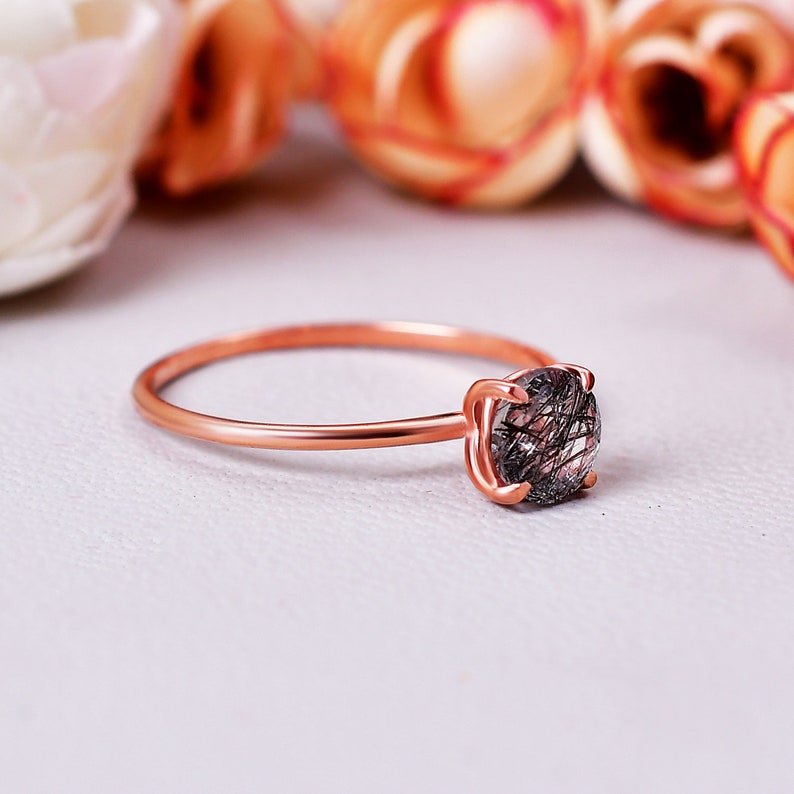 Black Rutile Quartz Promise Ring Anniversary Gift for her