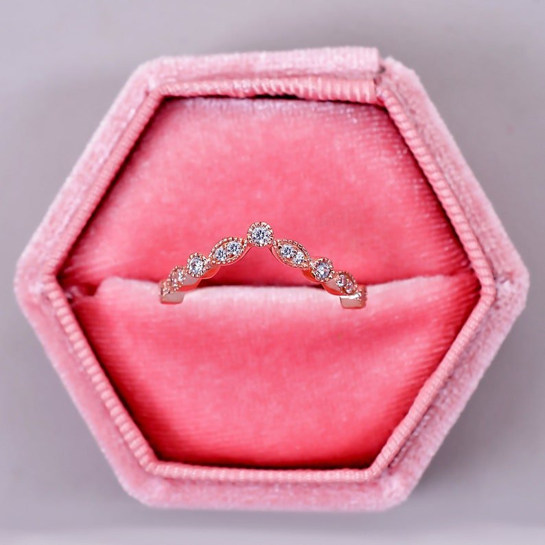 Sparkly Moissanite Curved Engagement Stacking Band Ring