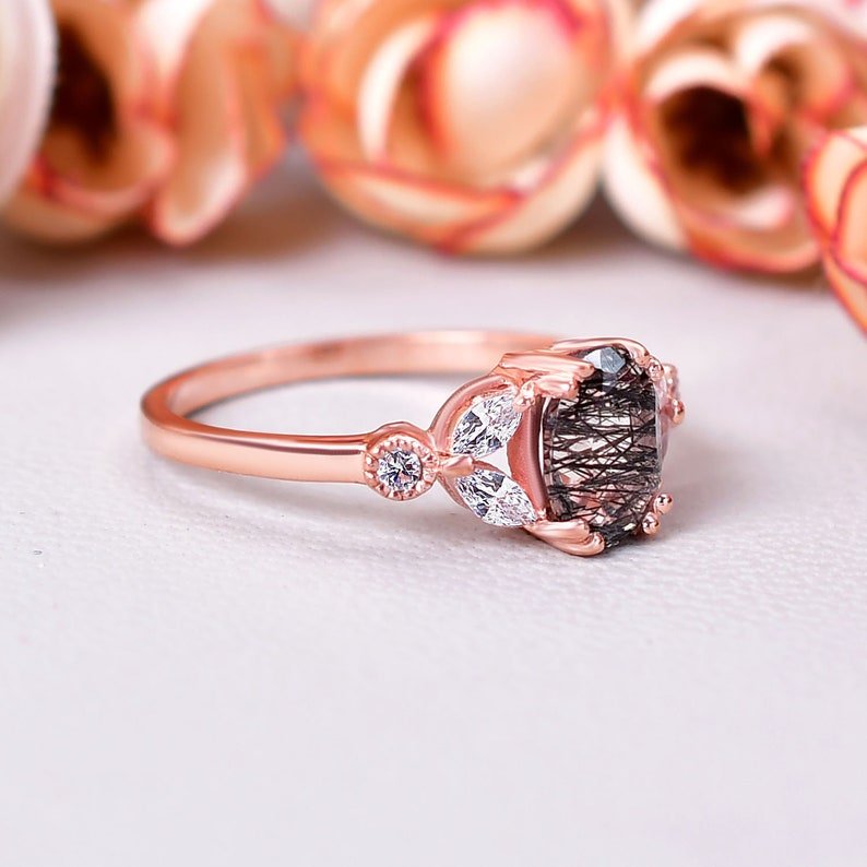 Black Rutilated Quartz Engagement Ring