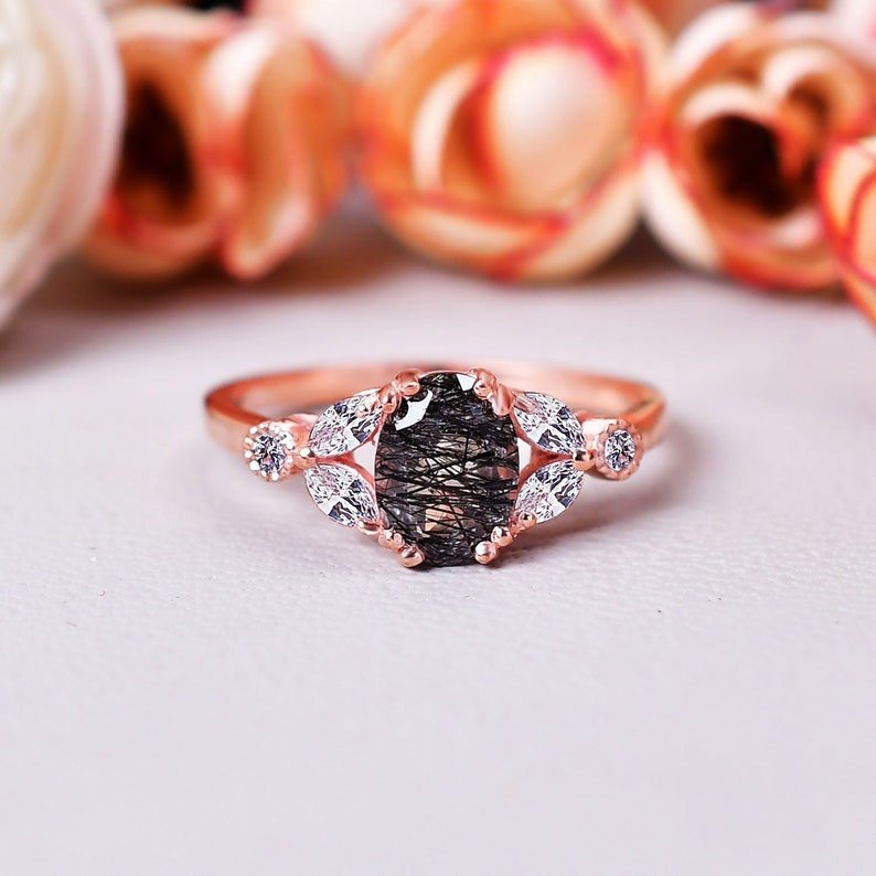 Black Rutilated Quartz Engagement Ring