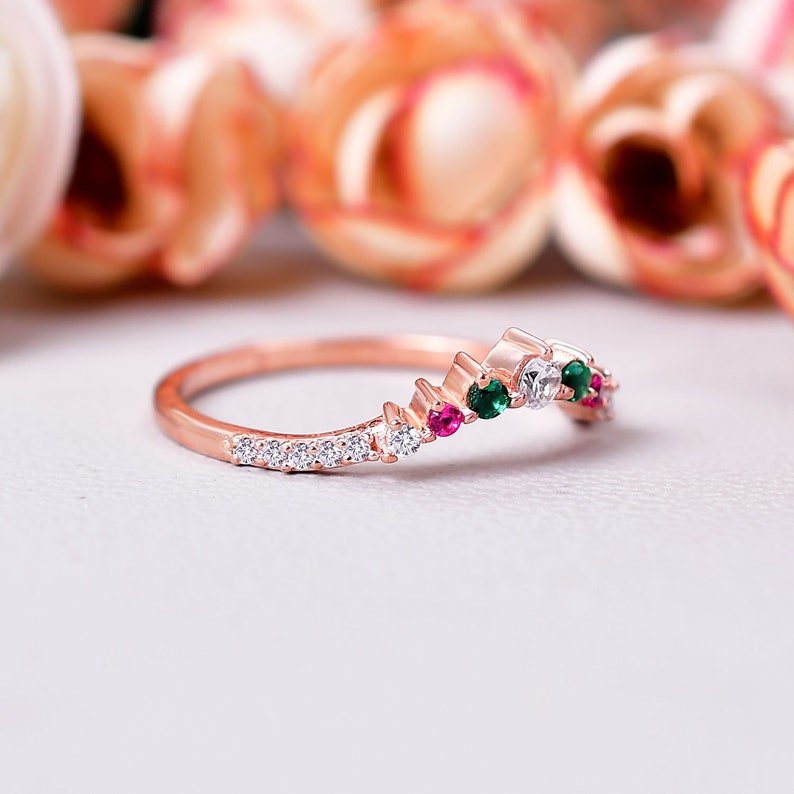 Exquisite Ruby Emerald Moissanite Eternity Band Ring