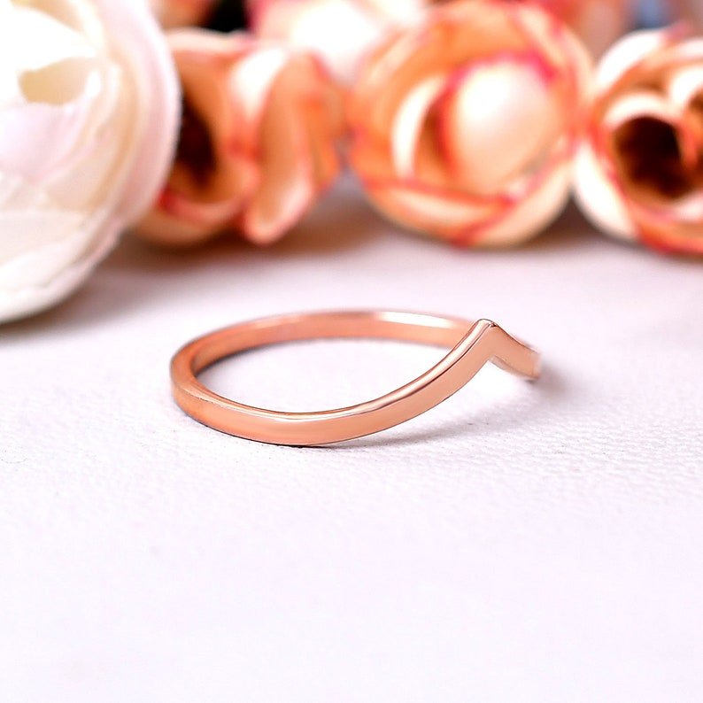 925 Sterling Silver Simple Plain V Shape Matching Band Ring