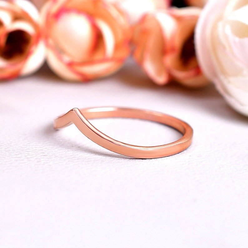 925 Sterling Silver Simple Plain V Shape Matching Band Ring