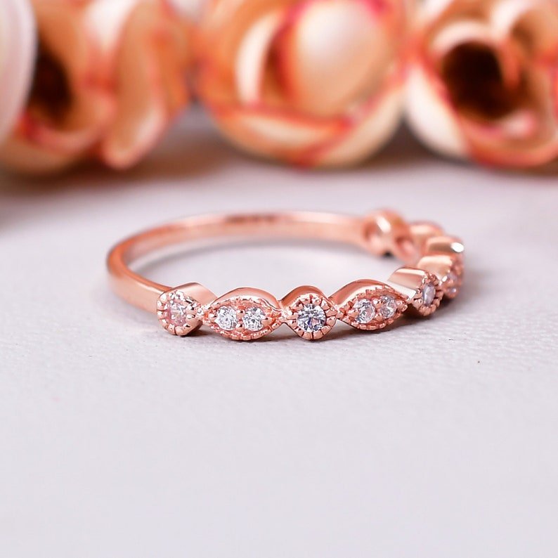 Unique Moissanite Half Eternity Bridal Promise Band Ring