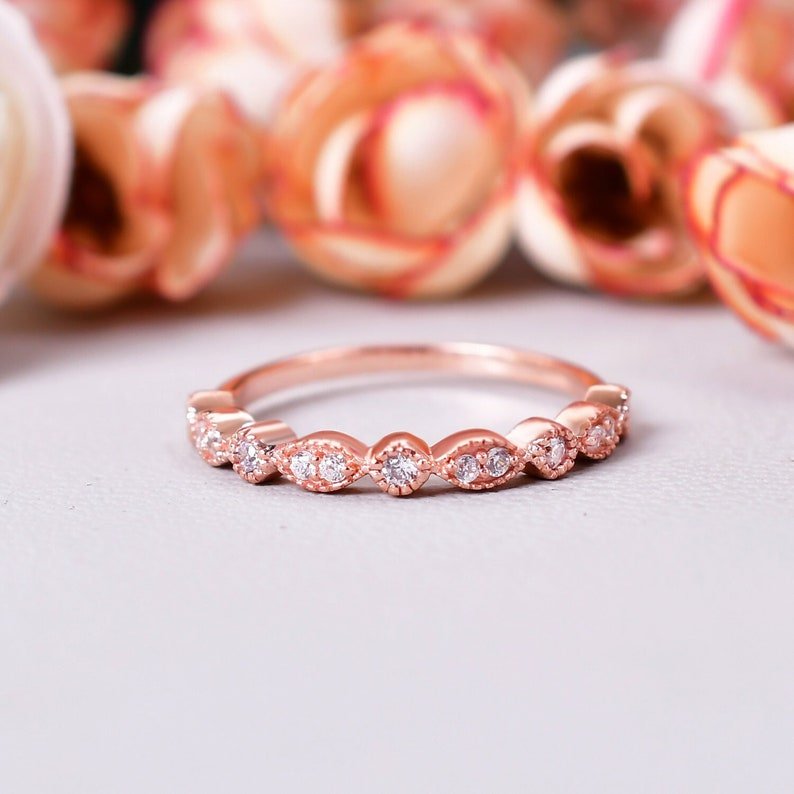 Unique Moissanite Half Eternity Bridal Promise Band Ring