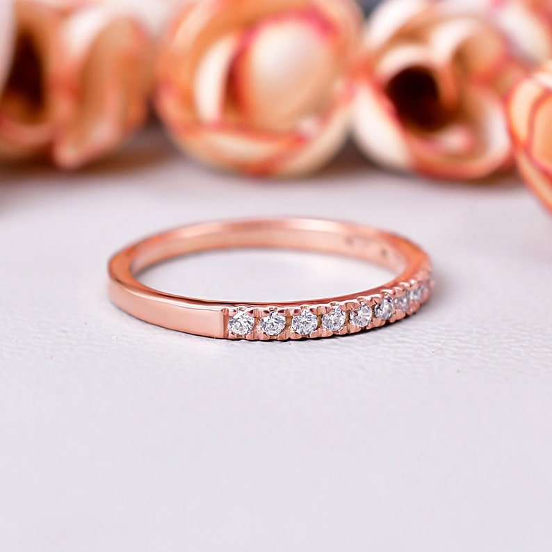 Round 2mm Moissanite Half Eternity Wedding Band Ring