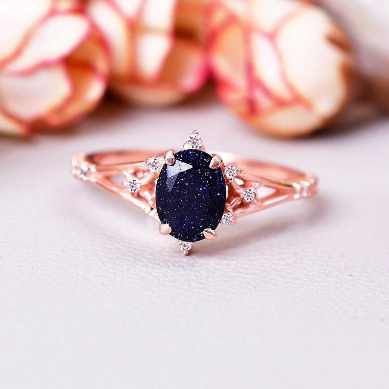 Stunning Galaxy Sandstone Oval Ring - Unique Jewelry