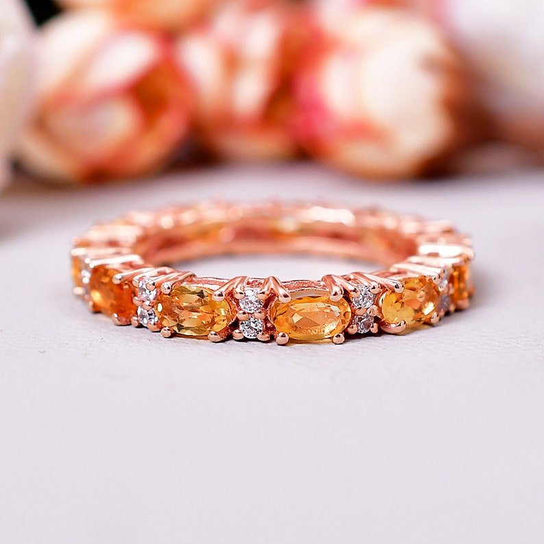 Unique Full Eternity Citrine Wedding Band Ring