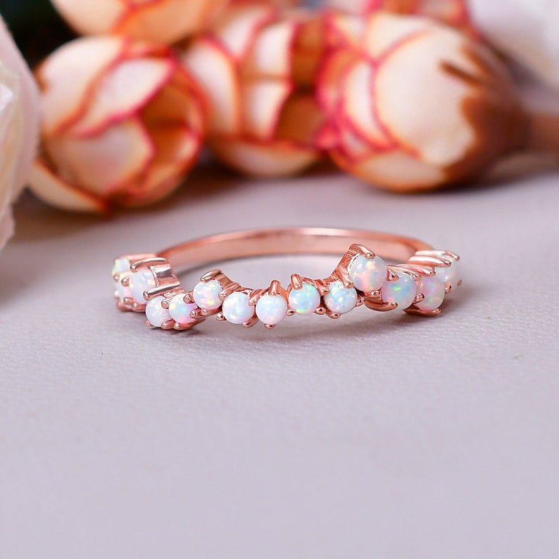 Natural Sparkling Opal Wedding Band Ring