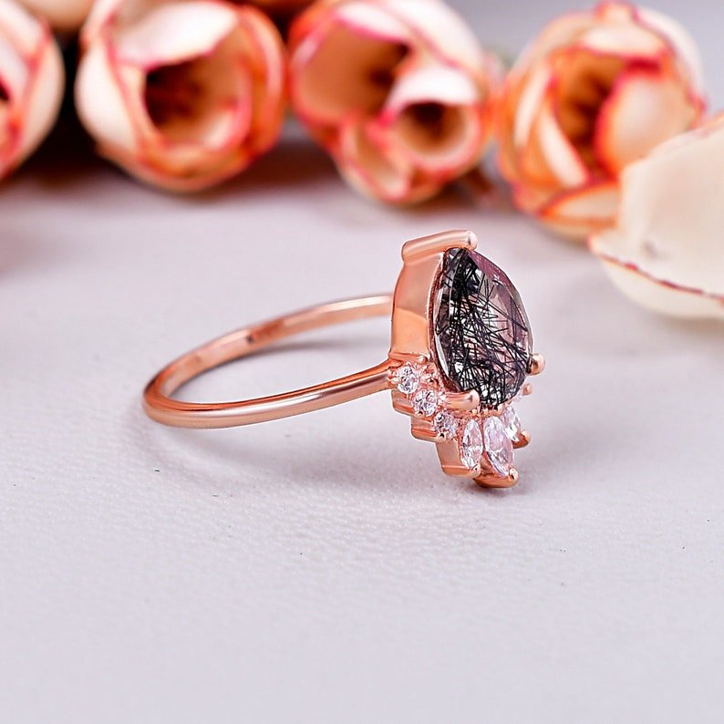 Black Rutile Quartz Designer Wedding Ring