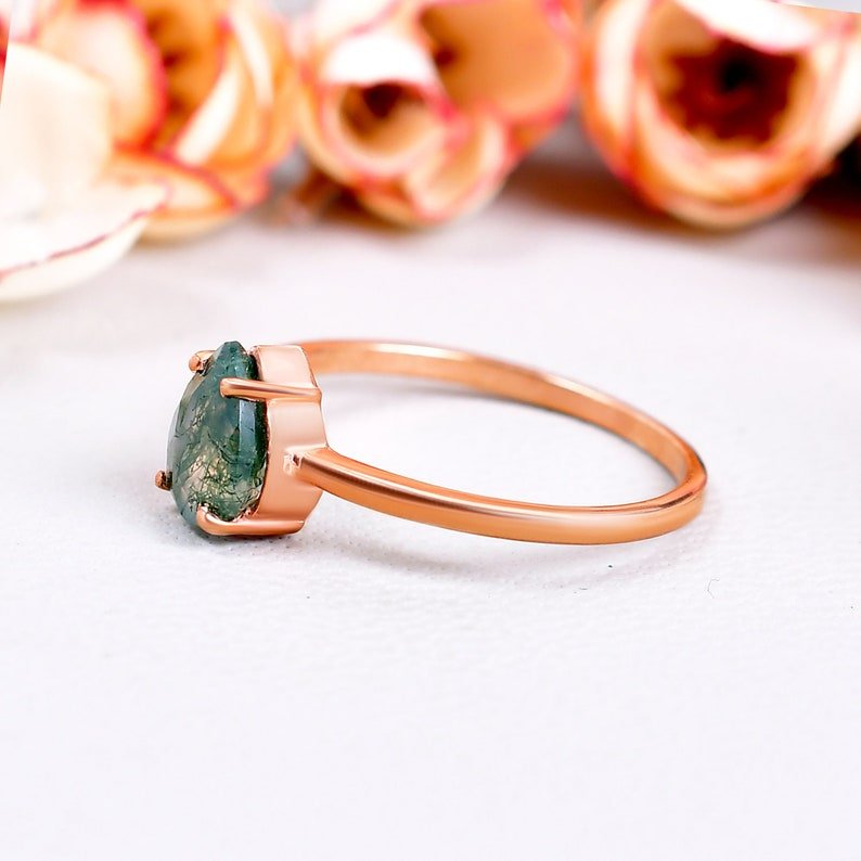 Green Moss Agate Art Deco Bridal Ring