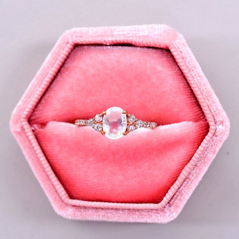 Oval 8X6mm Rainbow Moonstone Engagement ring