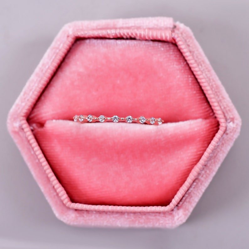 Round Cut Moissanite Half Eternity Minimalistic Band