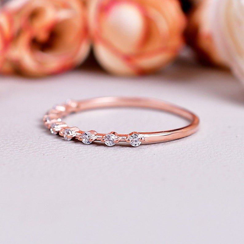Round Cut Moissanite Half Eternity Minimalistic Band