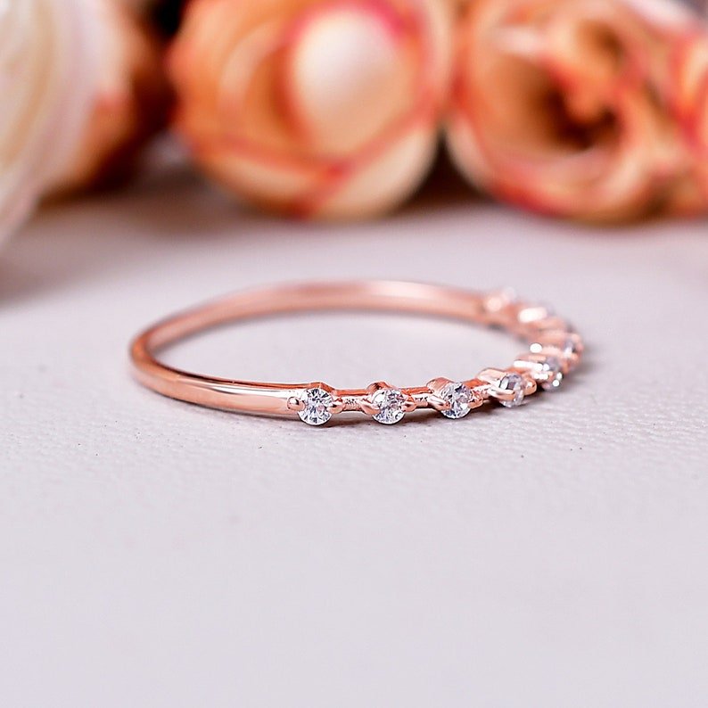 Round Cut Moissanite Half Eternity Minimalistic Band