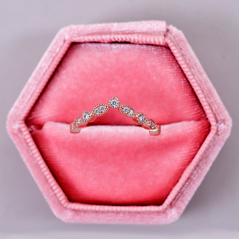Sparkly Moissanite Curved Engagement Stacking Band Ring