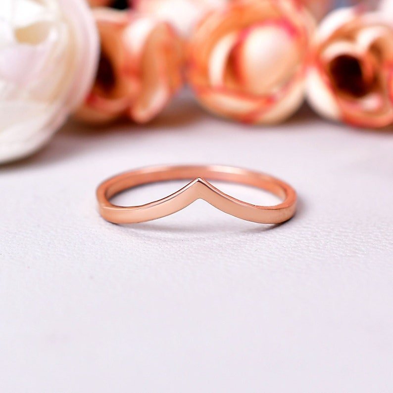 925 Sterling Silver Simple Plain V Shape Matching Band Ring