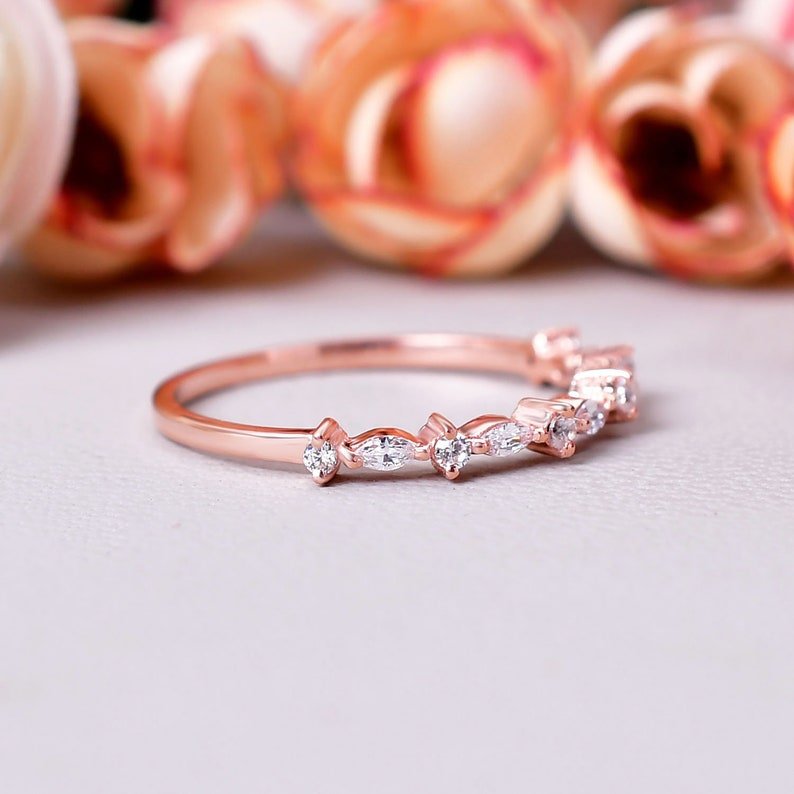 Vintage Marquise Moissanite Engagement Wedding Band Ring