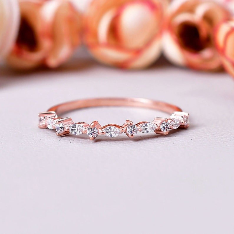 Vintage Marquise Moissanite Engagement Wedding Band Ring