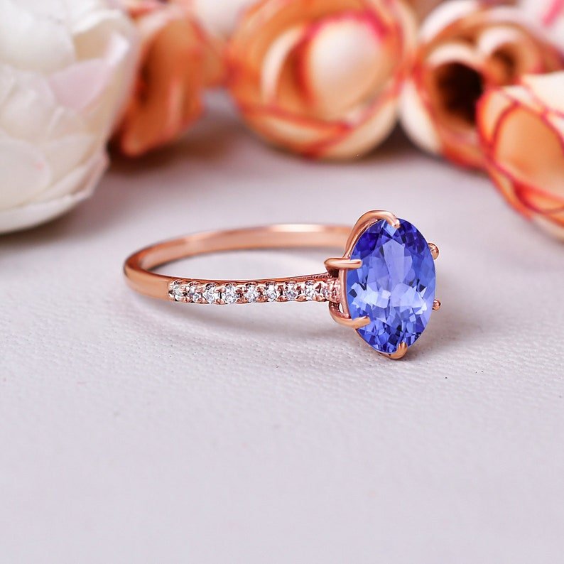 Blue Tanzanite Ring Unique December Birthstone Ring Gift for her