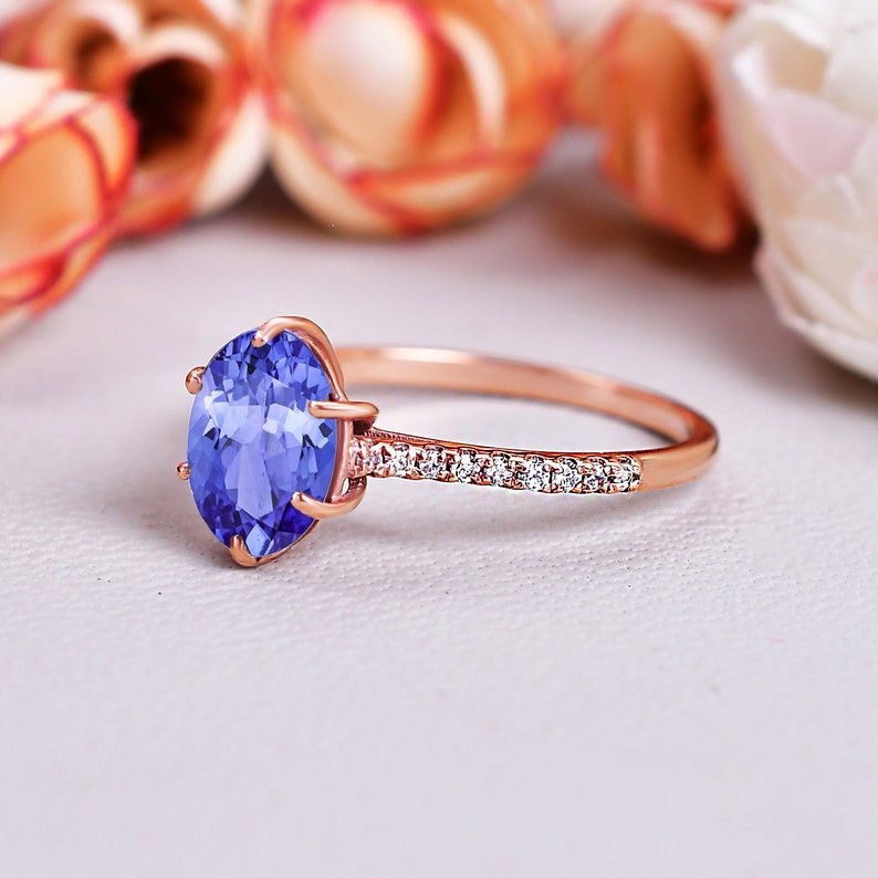 Blue Tanzanite Ring Unique December Birthstone Ring Gift for her