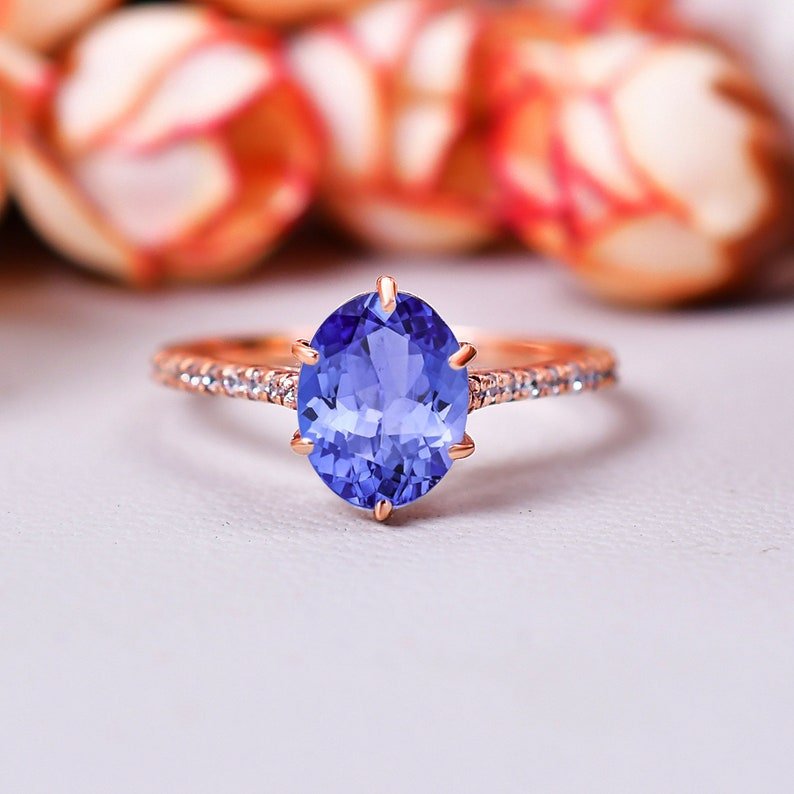 Blue Tanzanite Ring Unique December Birthstone Ring Gift for her