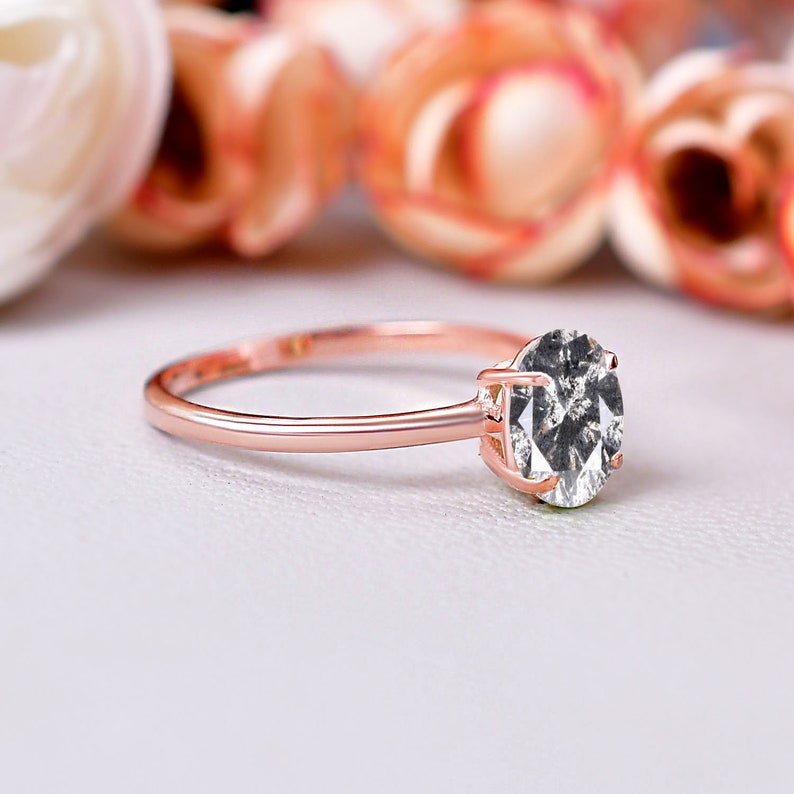 Natural Salt Pepper Herkimer Diamond Ring Proposal Ring