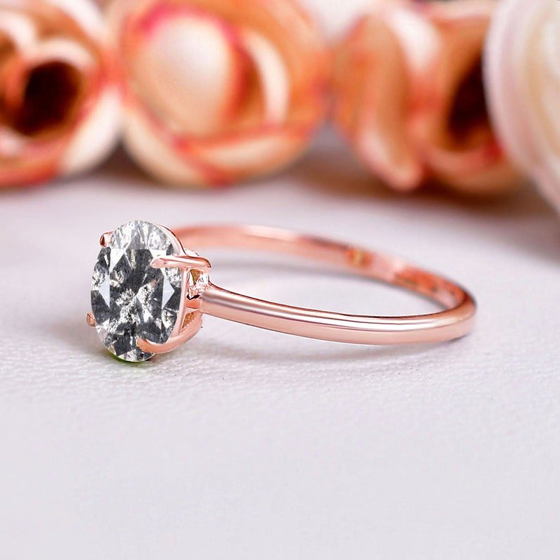 Natural Salt Pepper Herkimer Diamond Ring Proposal Ring