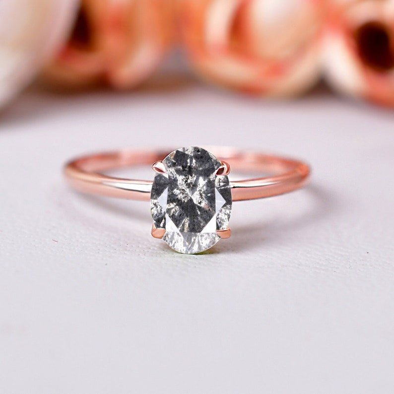 Natural Salt Pepper Herkimer Diamond Ring Proposal Ring