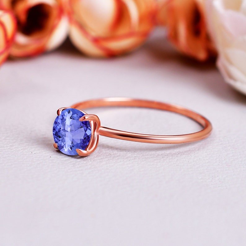 Unique Tanzanite Ring Dainty Tanzanite Solitaire Ring