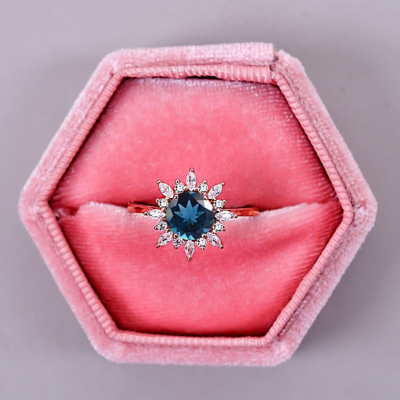 Beautiful London Blue Toapz engagement ring Promise Gift