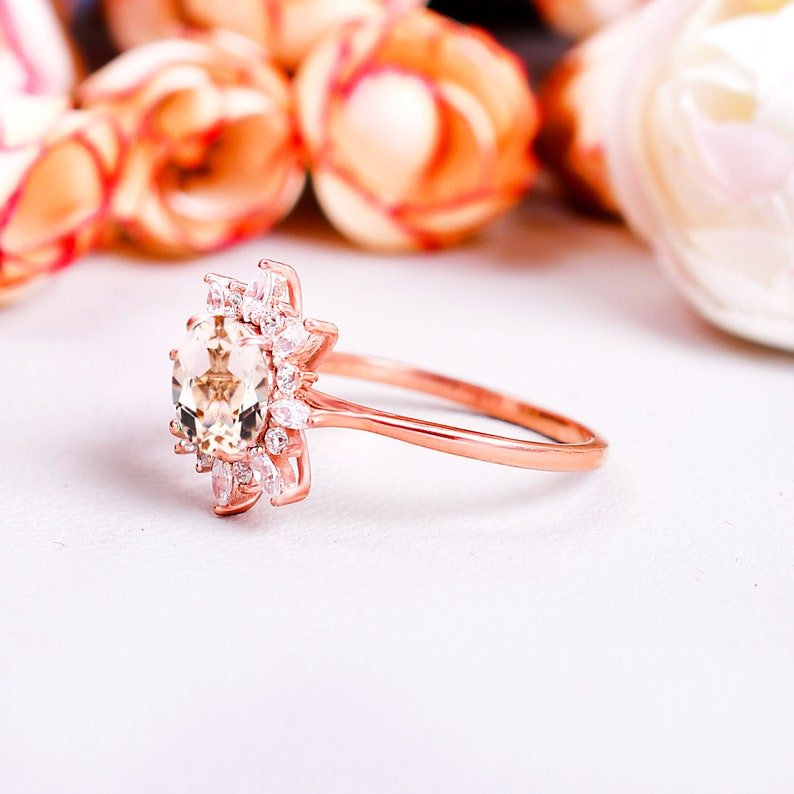 Genuine Pink Morganite Bridal Engagement Ring
