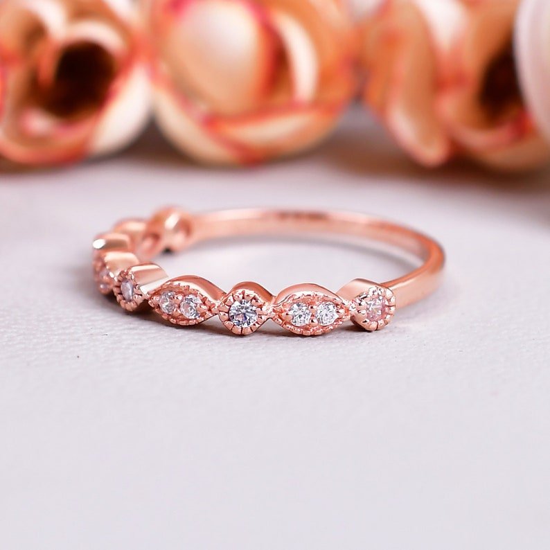 Unique Moissanite Half Eternity Bridal Promise Band Ring