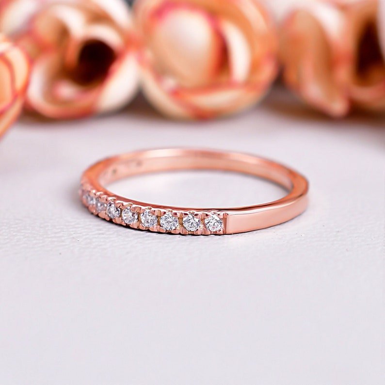 Round 2mm Moissanite Half Eternity Wedding Band Ring