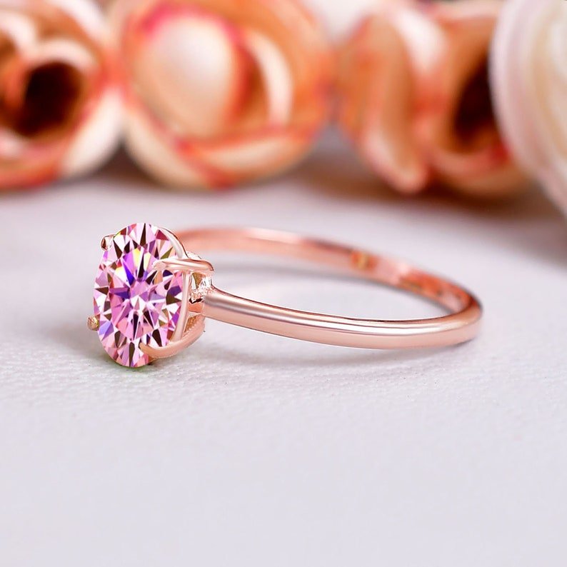 Unique Pink Moissanite Wedding Engagement Ring