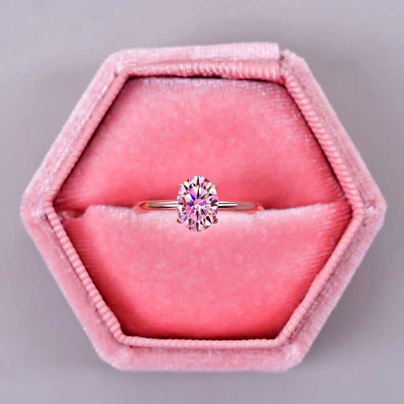 Unique Pink Moissanite Promise Ring Oval Moissanite Ring