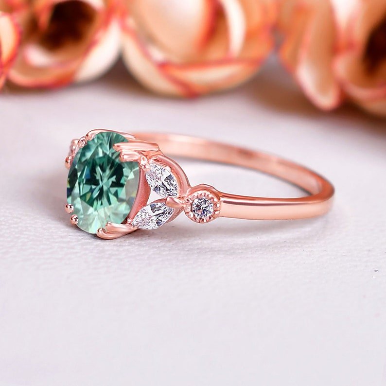 Gorgeous Green Moissanite Wedding Ring Anniversary gift