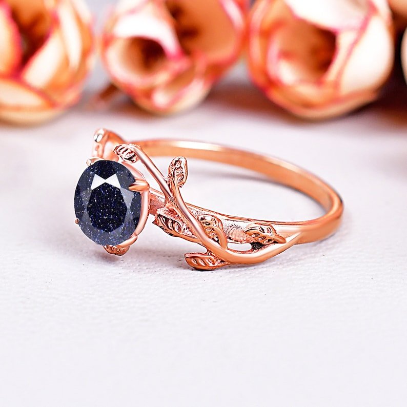 Vintage Blue Sandstone Ring Promise Ring Gift