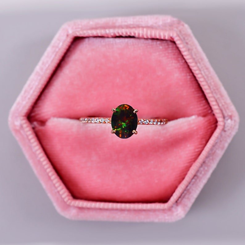 Unique Black Opal Engagement Ring Anniversary Gift
